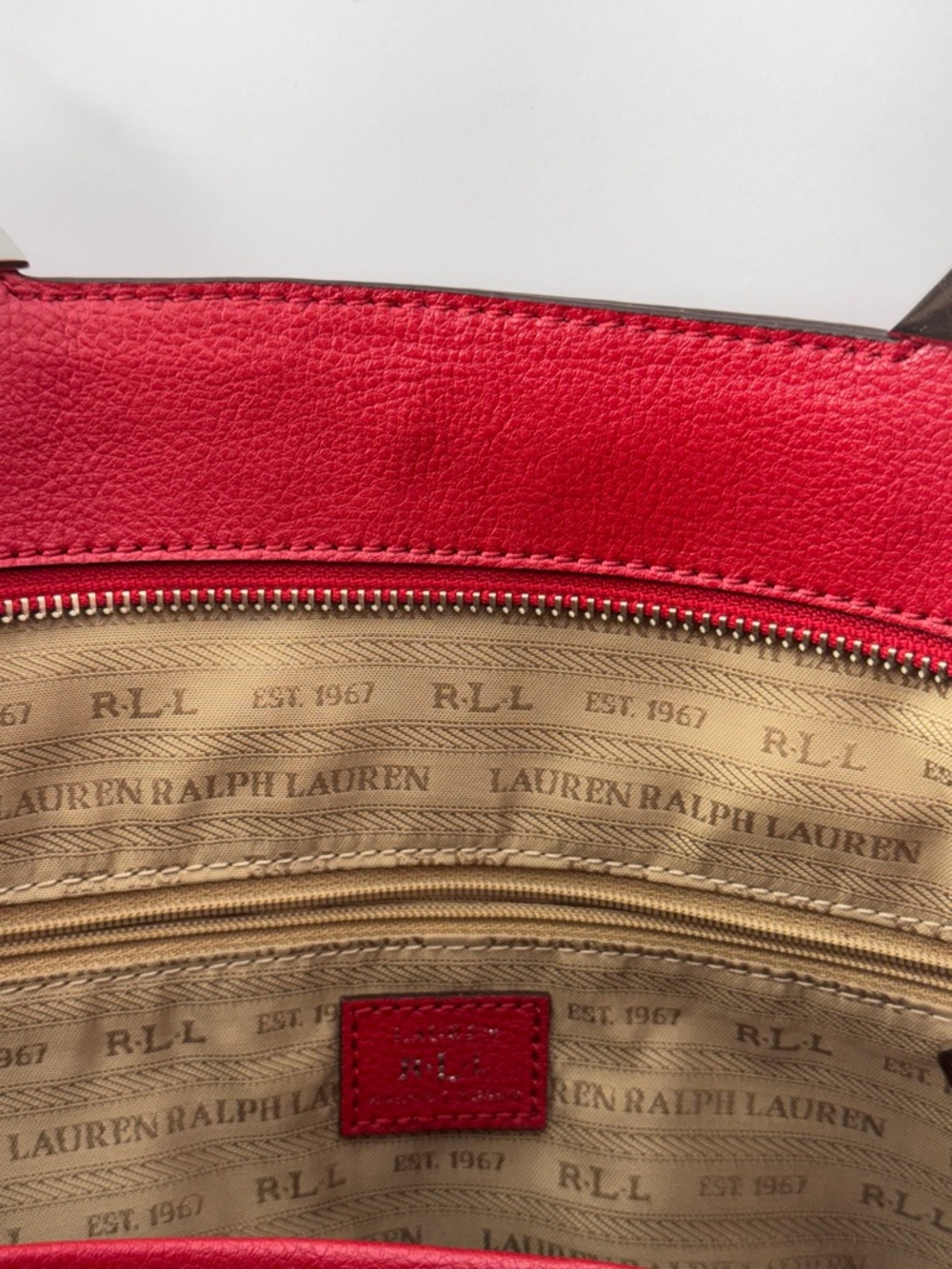 Ralph Lauren Arlington Tote Bag Red Cow Leather Sleek Shopper Silver Accents - Picture 11 of 16